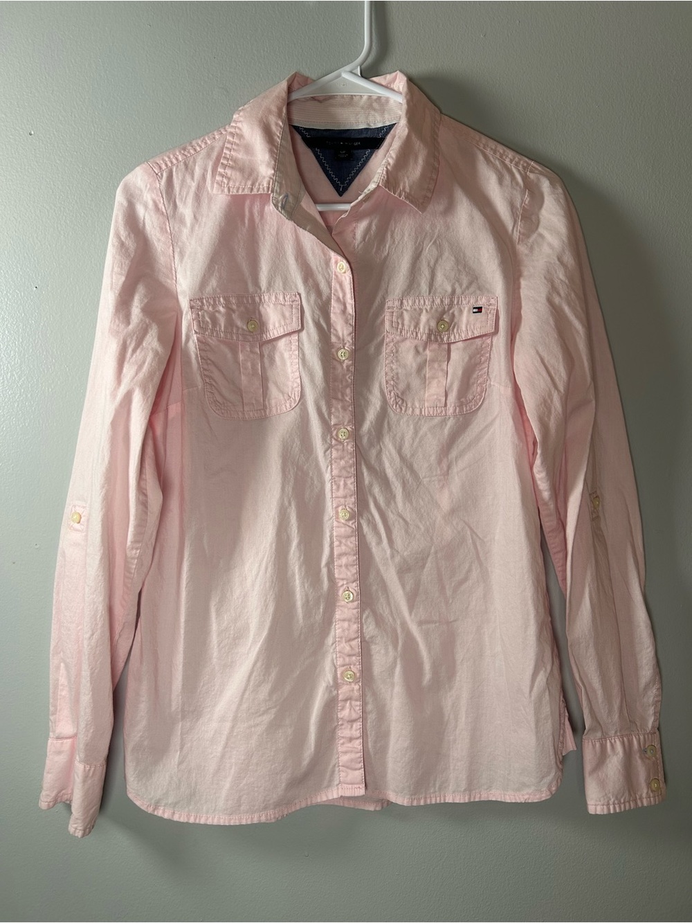 Tommy Hilfiger Baby Pink Blouse Women’s Sz Small Preppy Nautical Business Casual